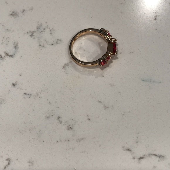 Dainty 18kt Gold Plated Geometric Ruby Topaz Ring size 5 - Picture 9 of 13